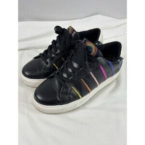 Kurt Geiger Laney Sneakers Black Leather Metallic Rainbow Piping Stripes 38.5